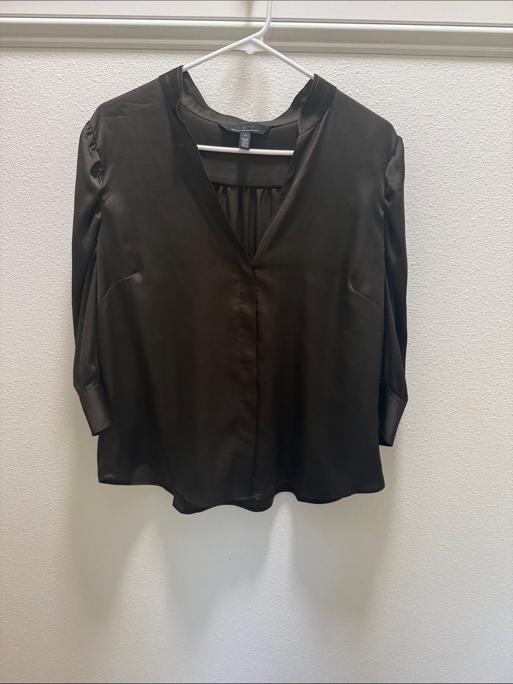 White House Black Market Black V-Neck Satin Blouse